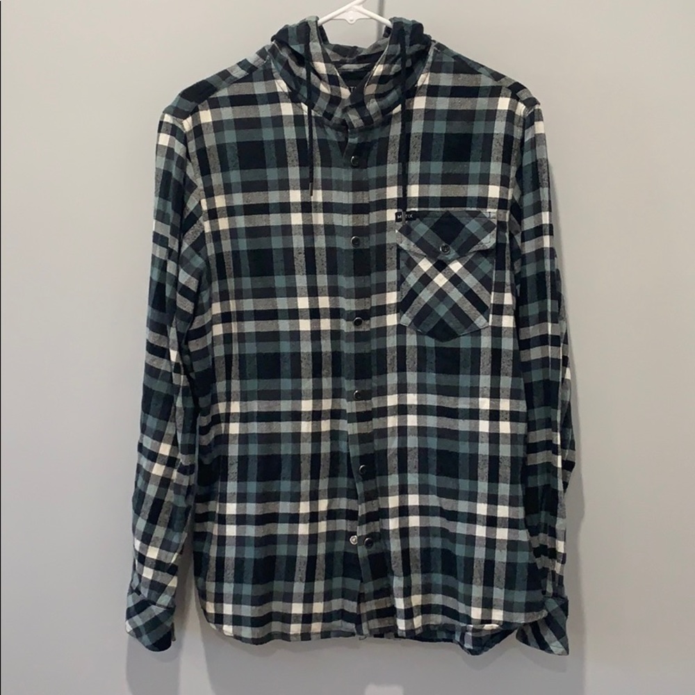 Matix Hooded Button-Front Plaid Shirt